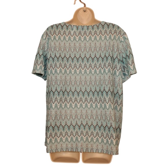 Alfred Dunner Teal Gray Print Short Sleeve Top Women's Size L Polyester Blouse - Picture 2 of 8